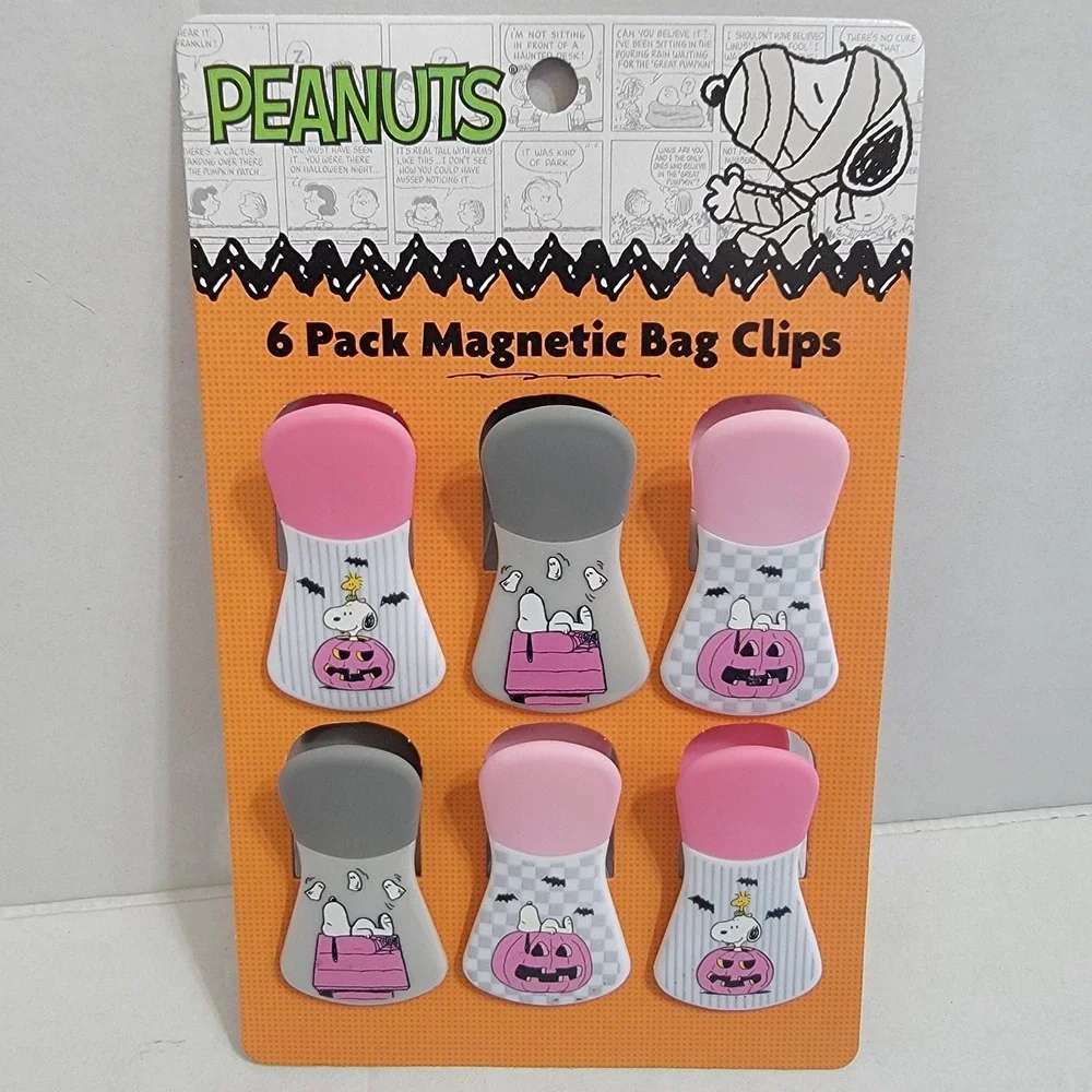 PEANUTS Snoopy Woodstock‎ 6 Pack Magnetic Bag Clips Pink Pumpkins Halloween